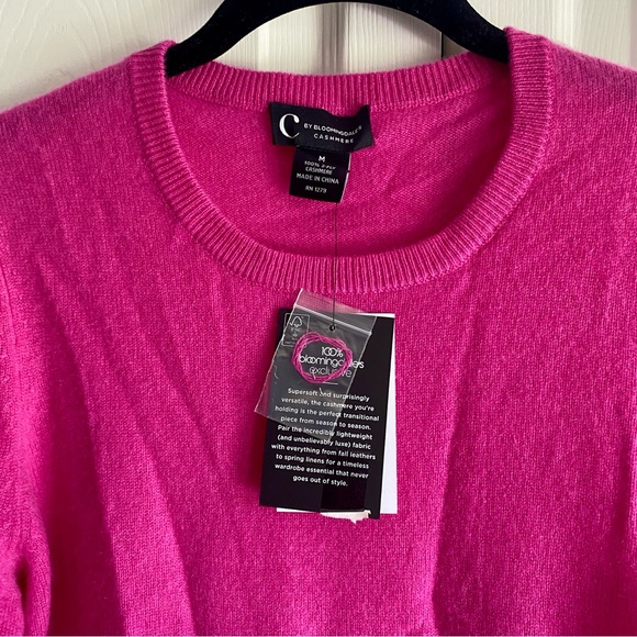 C by Bloomingdale’s Crewneck Cashmere Sweater Cherry Blossom Pink Medium - Picture 7 of 9